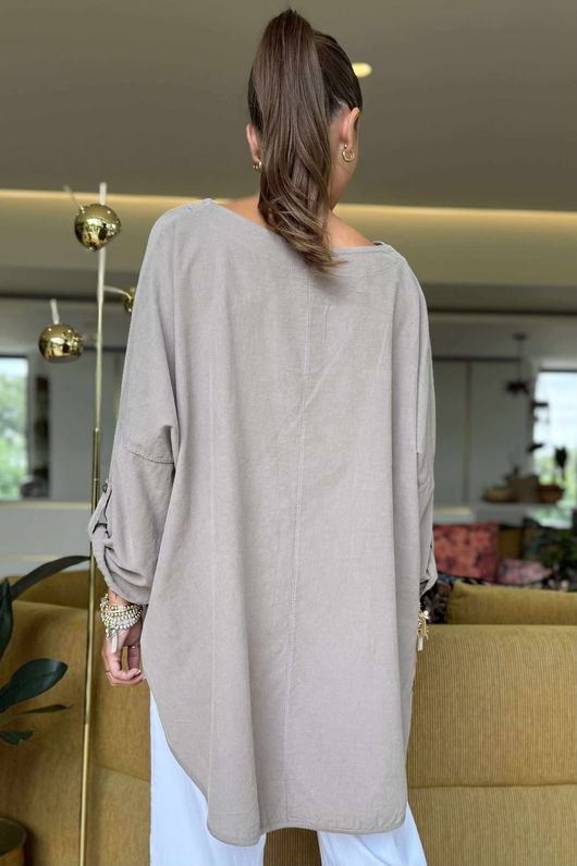Made in Italy Cooper Needlecord Scoop Dip Back Top Mocha